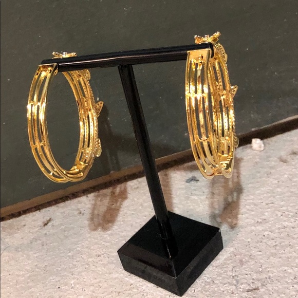 Butterfly Tri-color Hoop Earrings - Picture 2 of 5